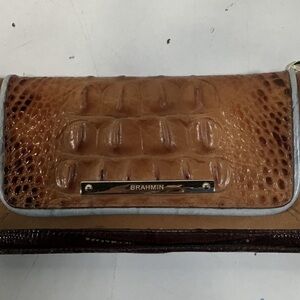 Women’s Brahmin Tan/Brown/Blue Melbourne Crocodile Embossed Bi-fold Wallet